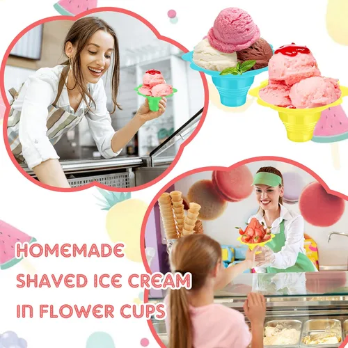 Miniatura 4 de Eaasty 300 tazas de hielo afeitado de flores coloridas de 4 onzas, tazas de cono de nieve de plástico, a prueba de fugas, cuencos de helado