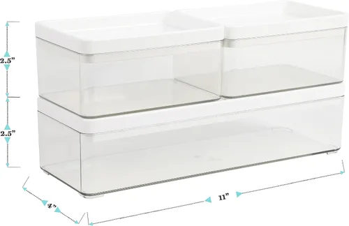 Miniatura 6 de Martha Stewart Grady - Cajas de almacenamiento apilables de plástico transparente con tapas de plástico blanco, juego de 3 Tapa de plástico