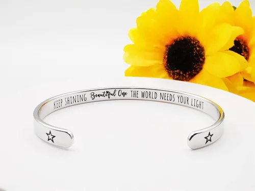 Miniatura 286 de Pulseras inspiradoras para mujer, joyería de acero inoxidable, con refranes, pulsera motivacional con mensaje oculto, pulseras grabadas para mejor