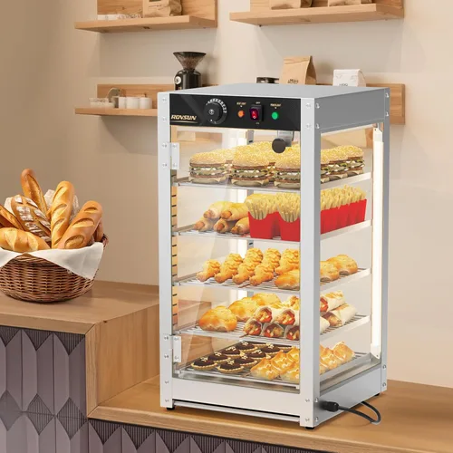 Miniatura 8 de ROVSUN Calentador de alimentos comercial de 5 niveles, calentador de pizza de 15 pulgadas, pantalla de calentador de alimentos con iluminación LED
