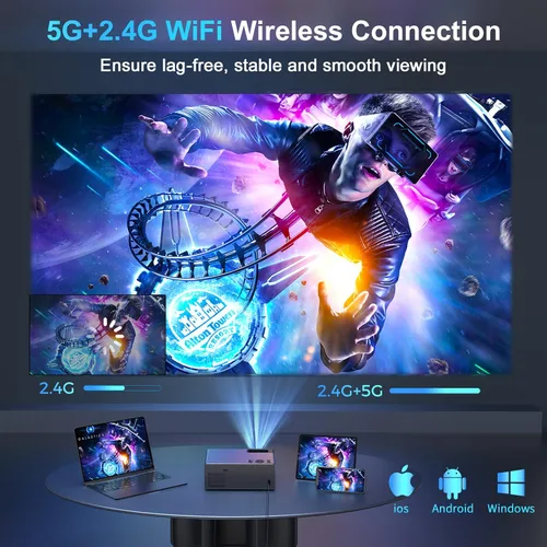 Miniatura 2 de 【28000 lúmenes de alta luminosidad】Proyector con WiFi 5G y Bluetooth, proyector de cine al aire libre mejorado compatible con 4K, zoom máximo