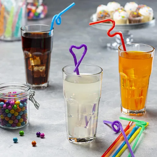 Miniatura 3 de GUSTO Paquete de 200 popotes flexibles de 10.02 pulgadas de alto y largo, pajitas desechables de plástico, varios