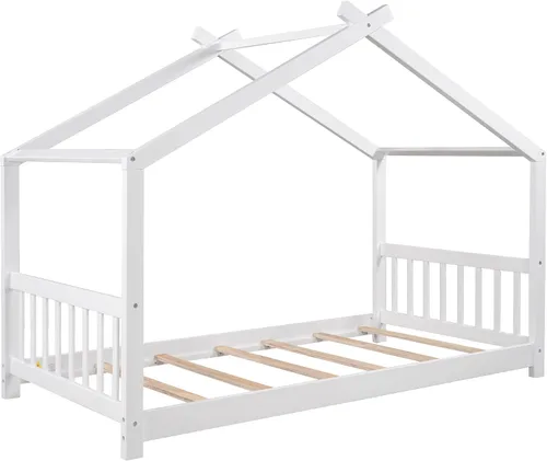 Miniatura 9 de Camas de madera Montessori tamaño individual, cama de plataforma para niños con cabecero y estribo, cama de tienda de campaña, no necesita somier
