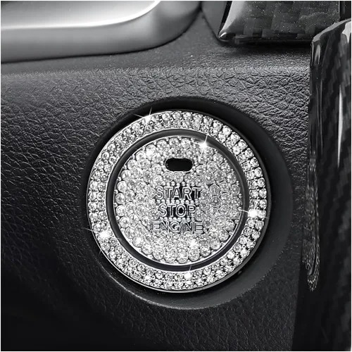 Miniatura 9 de BELOMI Anillo decorativo para botón de arranque y parada del motor de automóvil, 2 unidades, calcomanías protectoras para botón de arranque