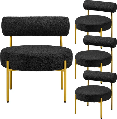 Miniatura 10 de Yaheetech Silla de tocador moderna acolchada con patas doradas para dormitorio, sala de maquillaje, oficina en casa, negro