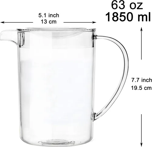Miniatura 4 de Youngever Jarra de plástico de 2 cuartos con tapa, jarra de plástico ancha transparente ideal para té helado, sangría, limonada y más
