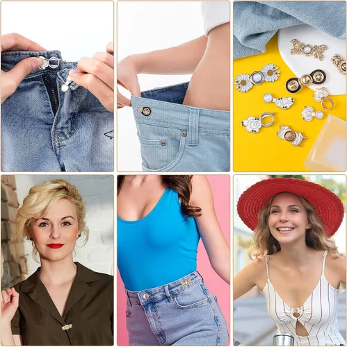 Miniatura 6 de OIIKI Tensor de botones de jeans ajustable, 7 piezas, botones de mezclilla, alfileres de vestir, hebillas de ajuste de cintura, botones