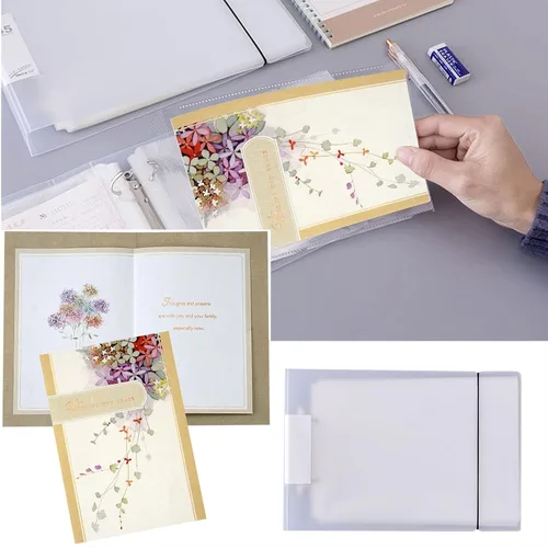 Miniatura 3 de Organizador de tarjetas de felicitación, con capacidad para más de 50 páginas, 2 anillas, carpetas de postales transparentes, álbum de fotos