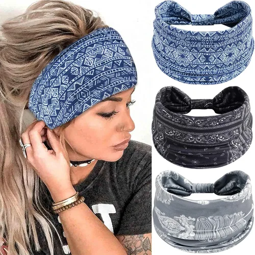 Miniatura 13 de Diademas bohemias para mujer, bandas suaves para el cabello, anudadas, elásticas, antideslizantes, bandeau, bandeau, yoga, correr, entrenamiento