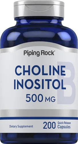 Piping Rock Suplementos de inositol de colina | 500 mg | 200 cápsulas | Bitartrato de colina y mio-inositol | Sin OMG, sin gluten