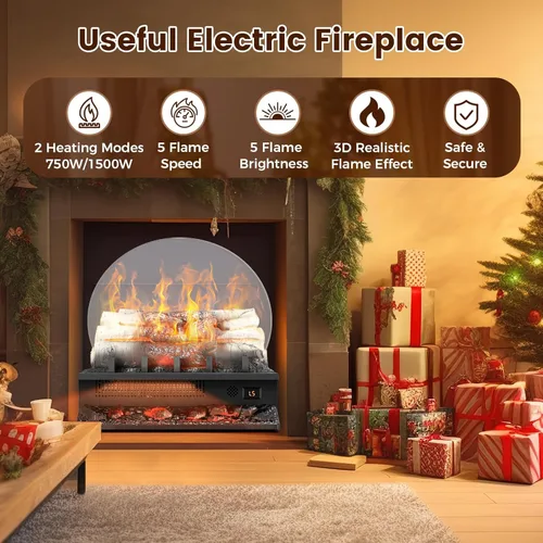 Miniatura 5 de Juego de troncos de chimenea eléctrica independiente de 21 pulgadas con sonido de crepitación, inserto de chimenea calentador con temporizador