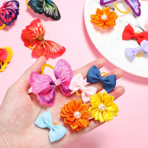 Miniatura 6 de Janinka 36 lazos para el pelo de perro con bandas de goma, lazos anudados para perros pequeños, perlas de flores, bandas elásticas para el cabello