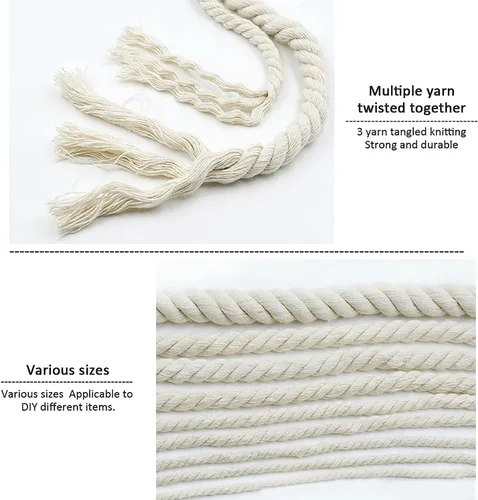 Miniatura 3 de Hilo de macramé, hilo de algodón beige, cuerda de algodón, cuerda de algodón, cordón de macramé natural para atrapasueños, manualidades, tejer, C