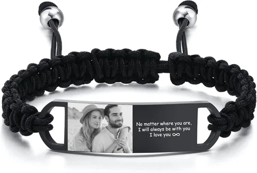 MPRAINBOW Pulsera de fotos personalizada para hombres, regalos personalizados para él y ella, imagen personalizada, nombre y texto grabados de acero