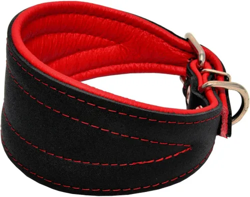 Collar de perro acolchado extra ancho de cuero real, color negro brillante, galgo, saluki, deerhound, lurcher, perro salchicha, perro salchicha,
