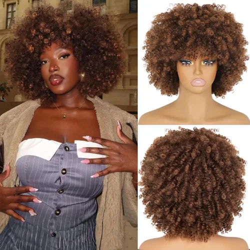 Miniatura 12 de Pelucas Afro para Mujeres Negras Pelucas Afro Rizadas de los 70s Suaves de Aspecto Natural Esponjosas y Saltarinas Pelucas Afro Negras Cabello