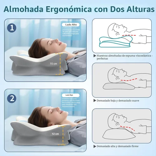 Miniatura 4 de Almohada cervical para aliviar el dolor de cuello y hombros, almohada ergonómica para el cuello para dormir, almohada de espuma viscoelástica
