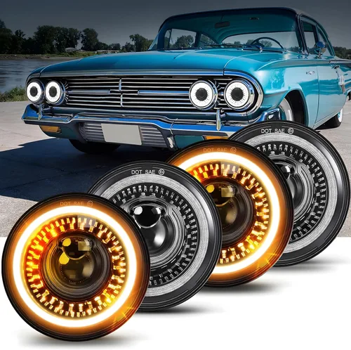 Miniatura 9 de Faro LED de 5-3/4 de 5.75 pulgadas con halo LED blanco ámbar compatible con Challenger Gran Torino Oldsmobile Cutlass Plymouth Fury Muscle Cars