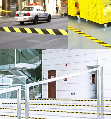 Miniatura 6 de Cinta de seguridad reflectante impermeable en rollo de 2"X150' amarilla y negra con rayas, cinta de marcación de piso, cinta de advertencia