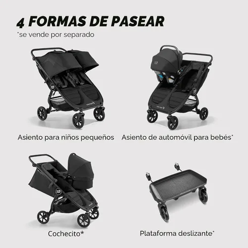 Miniatura 5 de Baby Jogger Carriola doble City Mini GT2 para todo terreno, Color Negro Azabache