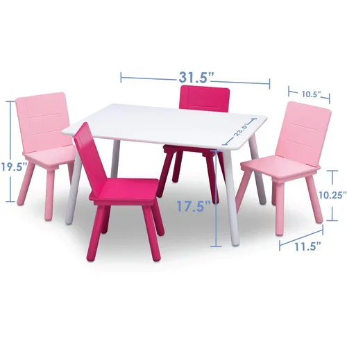 Miniatura 8 de Delta Children Juego de mesa y silla para niños (4 sillas incluidas), Blanco/Rosa
