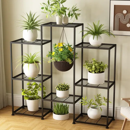 Soporte de plantas de metal para interior, soportes de plantas de metal para exterior, estante escalonado de 4 niveles para múltiples plantas, 8