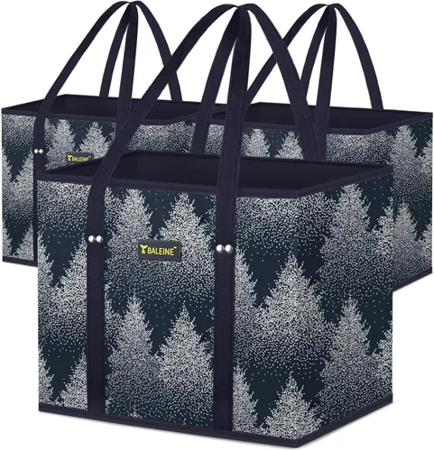 BALEINE Paquete de 3 bolsas reutilizables para comestibles, bolsas de compras plegables para comestibles con fondo reforzado y asas (Frost Abies)