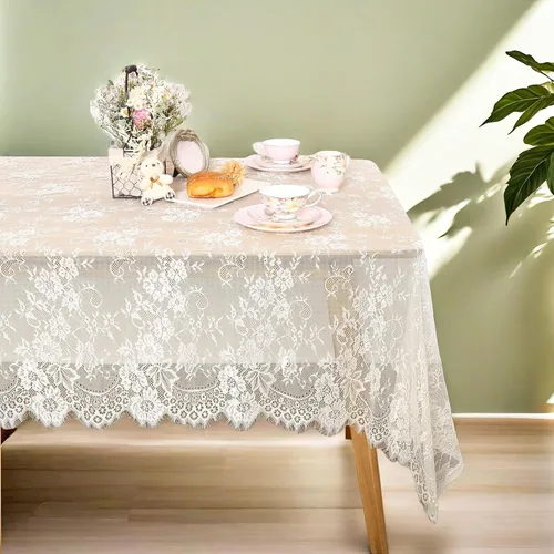 Miniatura 12 de QueenDream Mantel rectangular de 60 x 120 pulgadas, manteles de encaje con patrón floral traslúcido para comedor rústico, cocina, fiesta, decoración