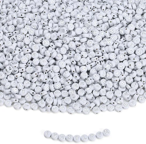 Miniatura 9 de XIANNVXI 3500 cuentas de letras blancas para pulseras, cuentas acrílicas coloridas para hacer joyas (cuentas blancas y mixtas)
