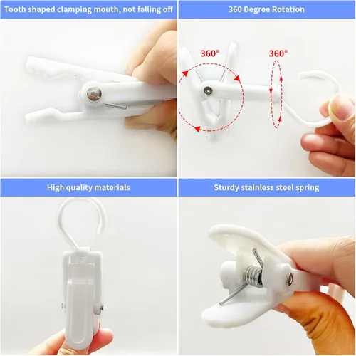 Miniatura 3 de 12 piezas de ganchos giratorios súper fuertes de plástico, clips para cortinas, alfileres para ropa, clips para toallas de playa, clips giratorios