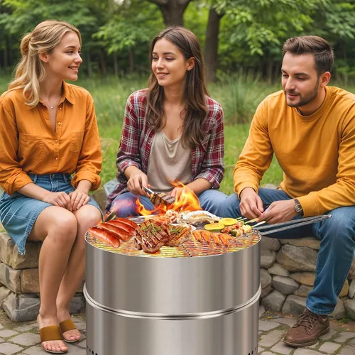 Miniatura 9 de HGD Chimenea sin humo de 20 pulgadas con parrilla, hoguera portátil de leña para acampar y patio trasero, chimenea de acero inoxidable al aire libre