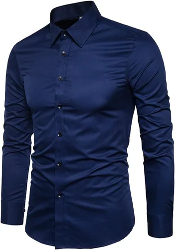 Miniatura 2 de Camisas de vestir para hombre de manga larga de algodón con botones y mangas largas, de corte ajustado