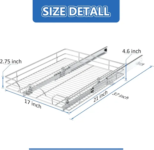 Miniatura 3 de ROOMTEC Organizador de gabinete extraíble – 17 pulgadas de ancho x 21 pulgadas de profundidad, estantes de almacenamiento deslizantes para gabinete