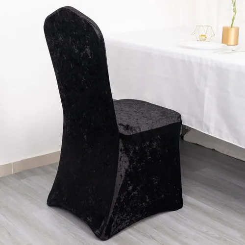 Miniatura 5 de Efavormart - Funda elástica para silla de banquete de terciopelo triturado y elastano negro con bolsillos para los pies, funda para silla de boda
