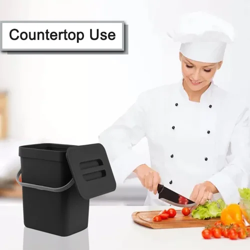 Miniatura 2 de stonespace Cubo de compost de cocina para encimera, pequeño bote de basura colgante con tapa debajo del fregadero para cocina y baño, cubo de Negro