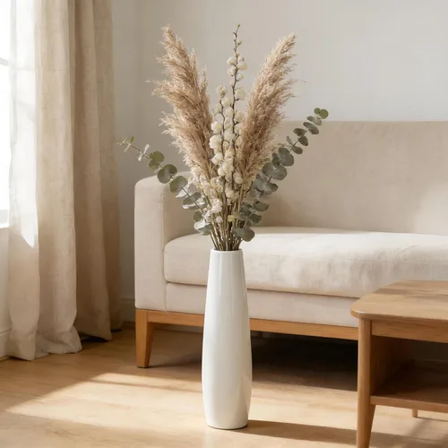 Miniatura 2 de Jarrón de cerámica blanca de 17.7 pulgadas de alto, soporte para flores, jarrones grandes decorativos para centros de mesa, estantes, decoración