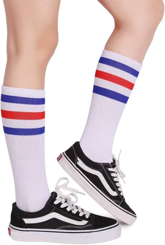 Miniatura 3 de Pareberry calcetines clásicos de algodón suave hasta la pantorrilla, estilo retro, blancos