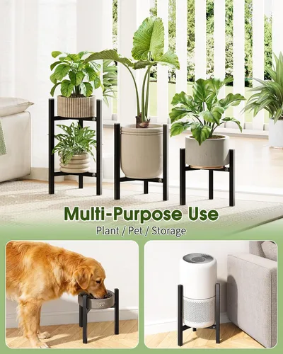 Miniatura 6 de Paquete de 3 soportes para plantas ajustables para interiores, soporte moderno de metal para plantas de interior, soportes resistentes para plantas
