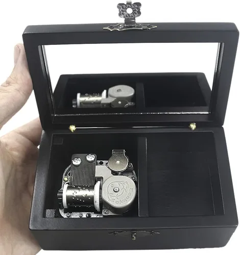 Miniatura 3 de ROSIKING Caja de música de madera con mecanismo de espejo, joyería tallada, cajas musicales, Navidad, cumpleaños, día de San Valentín, regalos Plays