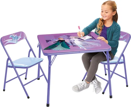 Disney Frozen Juego de mesa y sillas plegables para niños de 36 meses hasta 7 años, incluye: 1 mesa (24 pulgadas de largo x 24 pulgadas de ancho x