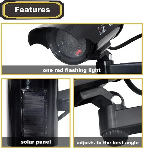 Miniatura 3 de F FINDERS&CO Cámara de seguridad falsa alimentada por energía solar, sistema de vigilancia con luces intermitentes rojas realistas para interiores