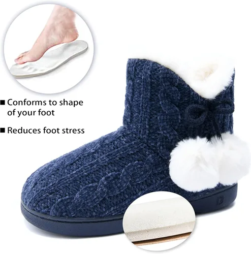 Miniatura 4 de DL Pantuflas de mujer cálidas para el hogar, esponjosas y lindas para el invierno, cómodas botas de espuma viscoelástica de punto trenzado, botas
