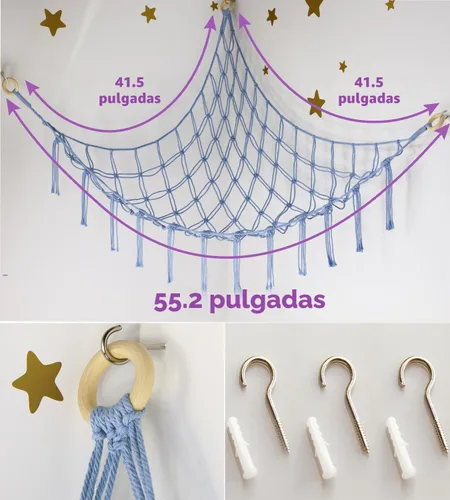 Miniatura 5 de mirolam Hamaca de Almacenamiento para Animales de Peluche Red de Hamaca Grande para Juguetes de Animales de Peluche Esquina - Azul Peluche Puntada