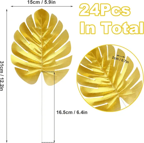 Miniatura 3 de KIMOBER 24 piezas de hojas de palma artificiales doradas, hojas tropicales sintéticas de Monstera doradas, hojas de plantas artificiales realistas