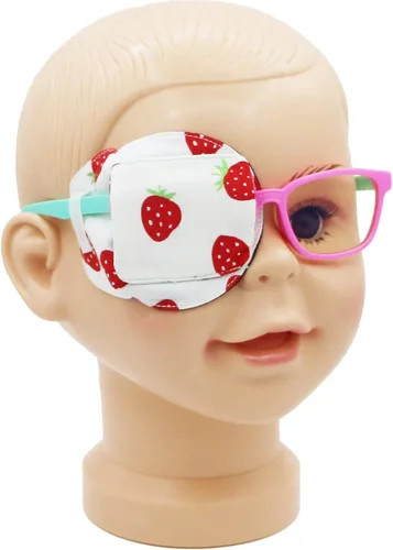 Astropic Parche para ojos de algodón y seda 3D para niños, parche de ojos para niñas para gafas | Parche médico para niños con ojo perezoso (fresa,