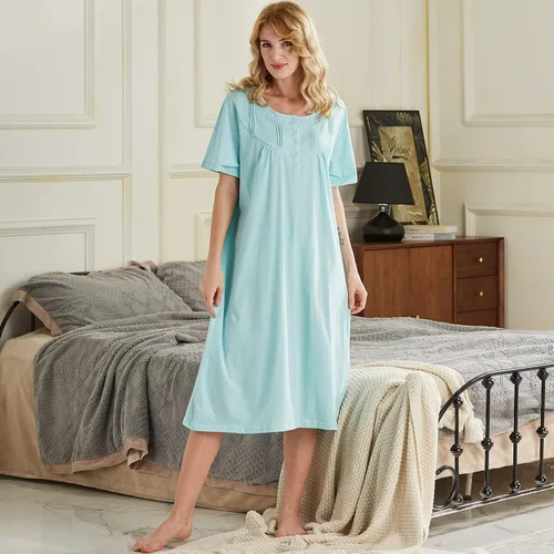 Miniatura 3 de Keyocean - Camisón de algodón para mujer, suave, cómodo, ligero, manga corta, vestido de casa, ropa de dormir, ropa de sala para verano.