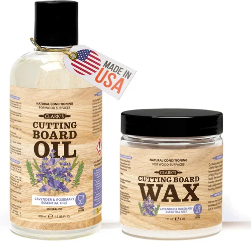 CLARK'S Kit de cuidado de aceite y cera para tabla de cortar: el juego incluye aceite mineral de grado alimenticio (12 onzas) y cera de abeja de