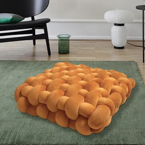 Miniatura 3 de Almohada decorativa cuadrada con nudo de 13 pulgadas, almohada anudada de terciopelo negro, almohada de piso de 8 bolas para sala de estar, ventana