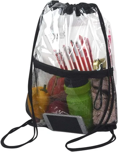 Miniatura 2 de Bolsa de cordón transparente impermeable con cordón para estadio, Negro (mesh black), M, Viajar