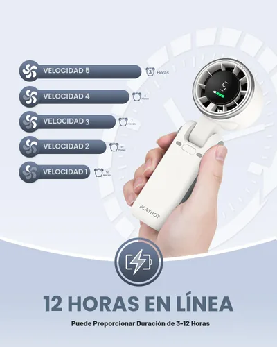 Miniatura 4 de PlayHot Ventilador turbo portátil de mano, de 5 velocidades, funciona con pilas, hasta 12 horas de batería, de mano 3 en 1, con refrigeración Air